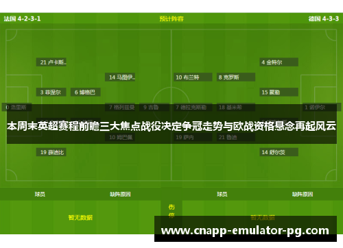 本周末英超赛程前瞻三大焦点战役决定争冠走势与欧战资格悬念再起风云